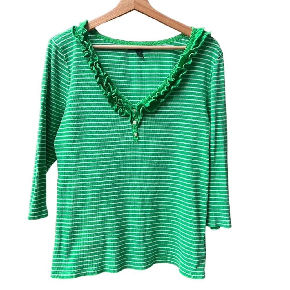 Lauren Ralph Lauren Green Striped Long Sleeve Top